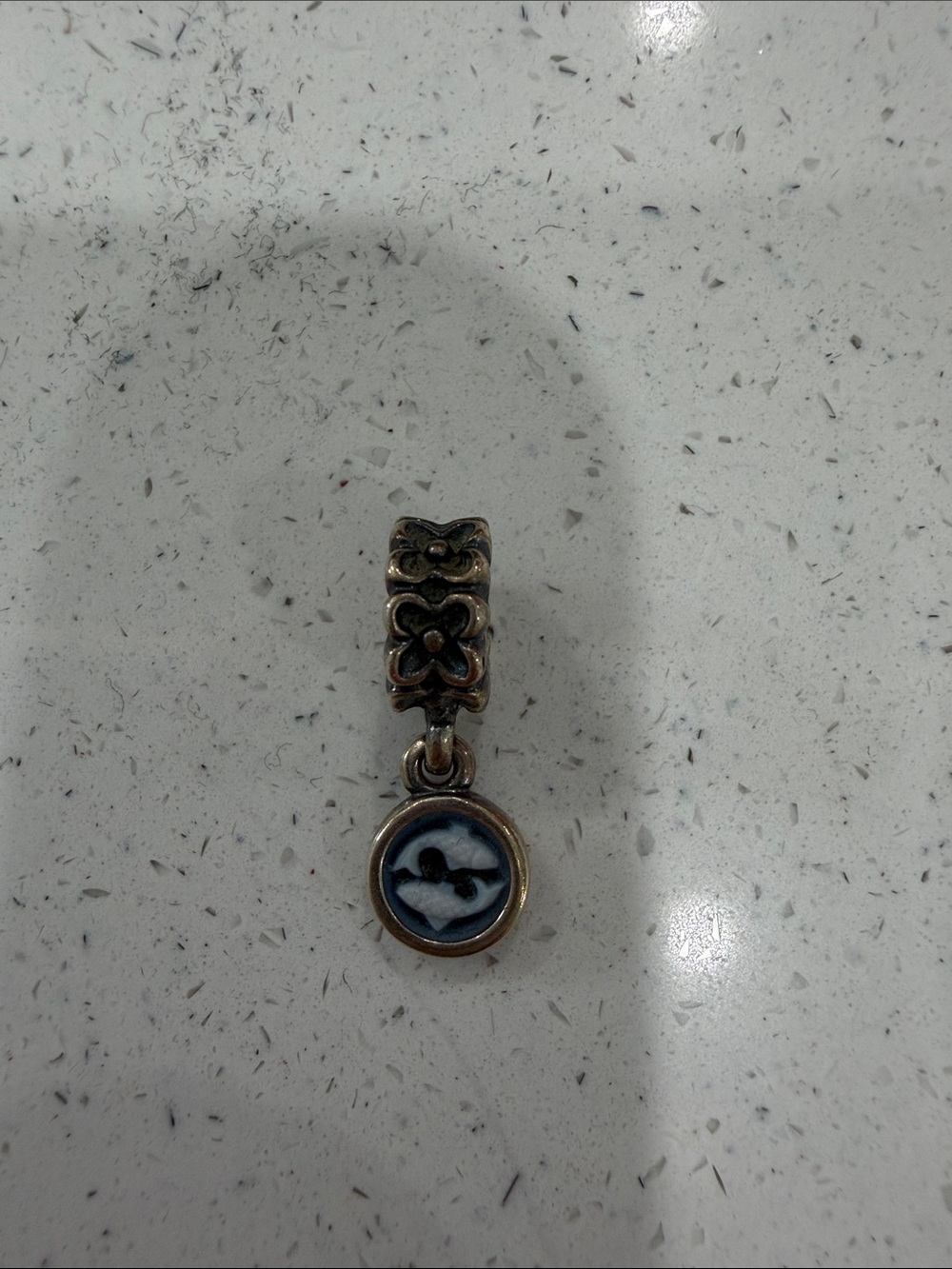 Pandora Pisces Silver Navy Blue and White Enamel Dangle Charm (Rare retired)